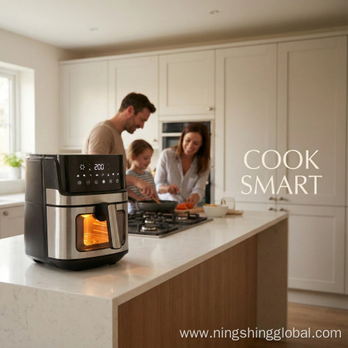 Smart Visible Air Fryer (5.5L-6.5L, Stainless Steel, Digital, Oil-Free, English/Spanish)